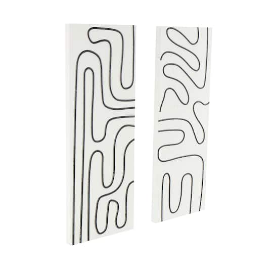 32" x 12" White Wood Geometric Wall Art Set with Black Accents